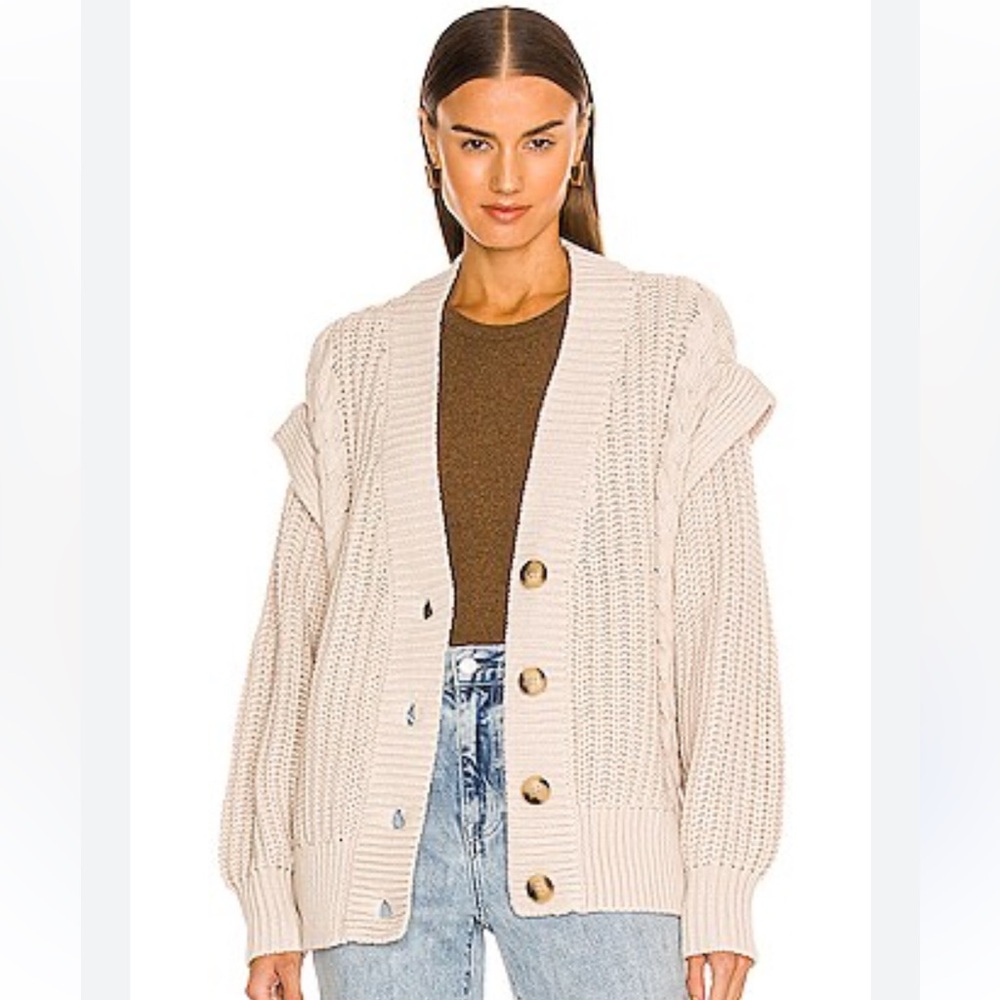 Pistola Cable Knit Cardigan Women XS Beige Chunky Knit Cotton